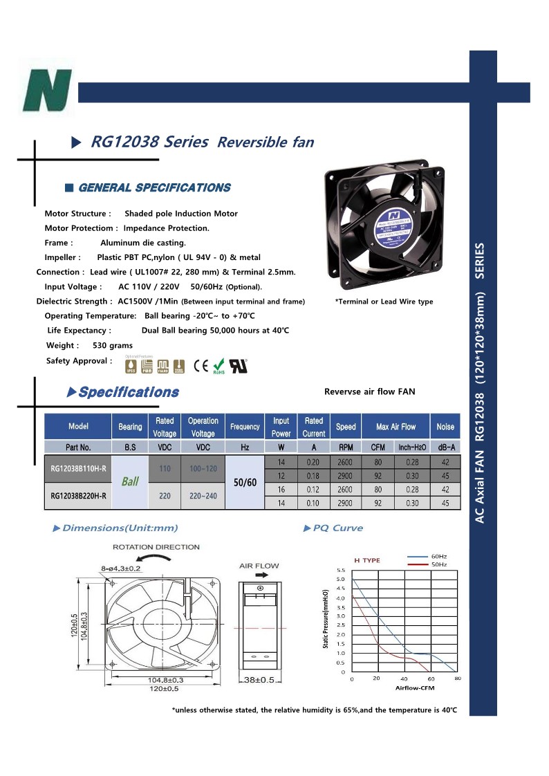 제품소개 > AC FAN > RG12038R Series
